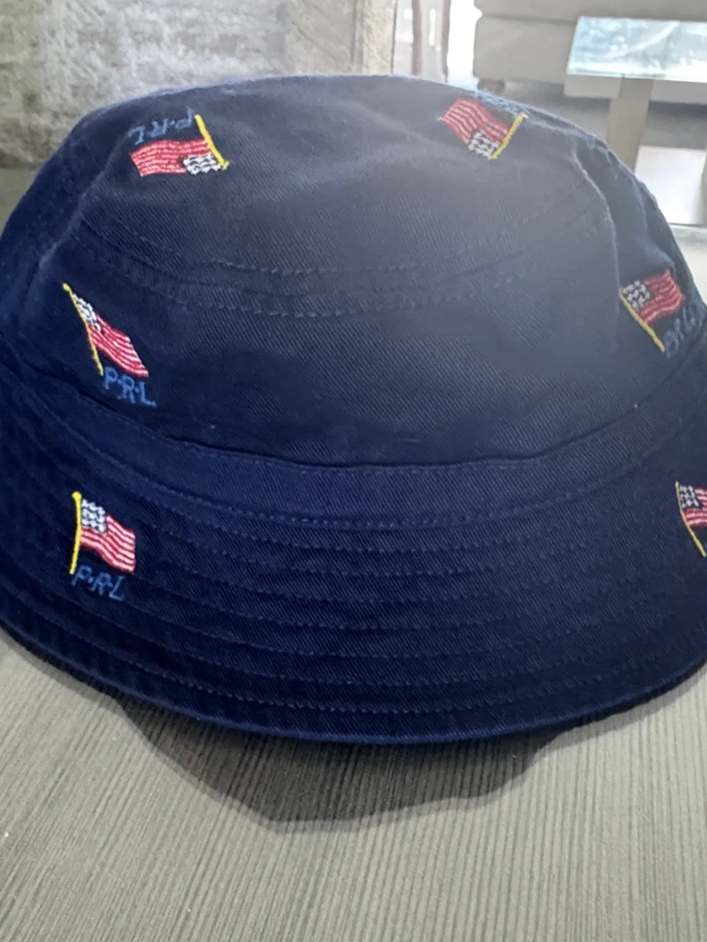 Baby Polo by Ralph Lauren Navy Bucket Hat with Flag Embroidery
